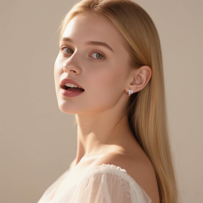Reffeer Solid 925 Sterling Silver CZ Bow Hoop Earrings for Women Teens Cute Bow Earrings Huggie - Image 2